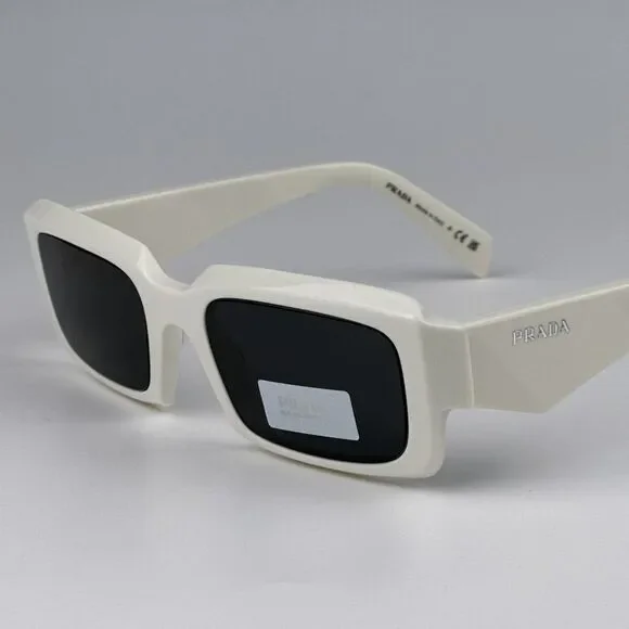 SALE! NEW Prada PR27ZS 17K08Z Talc White Dark Grey Unisex Rectangle Sunglasses - Picture 10 of 13